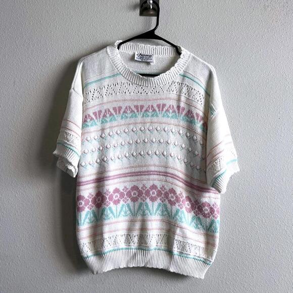 Vintage 80s Knitted Short Sleeve GrannyCore Sweater - Picture 1 of 5